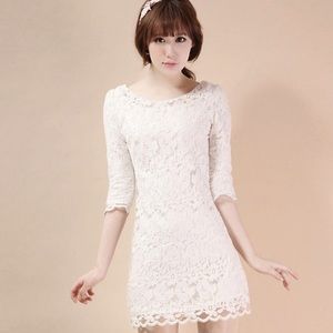 Cisie Cream Lace Shift Crotchet Silky Lining Dress